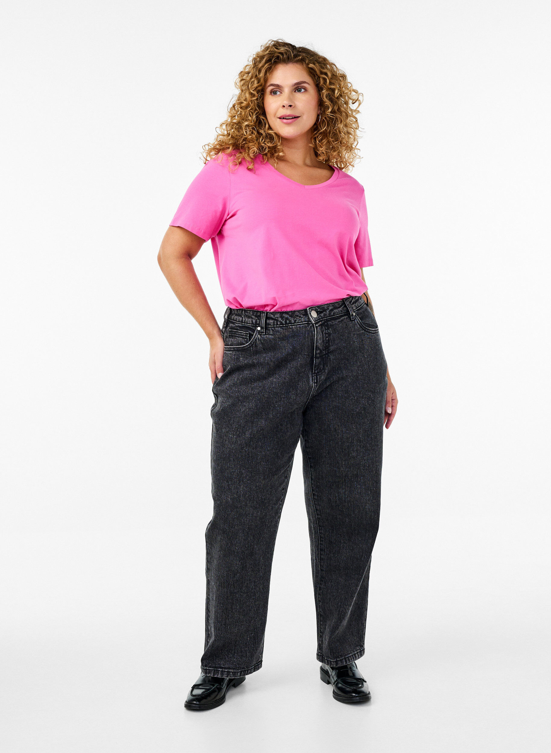 ZizziEffen basic T-shirt van katoen, Roze, Model image number 1