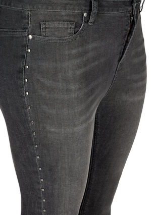 Amy jeans met hoge taille en klinknagels in de zijkant, Dark Grey Denim, Packshot image number 2
