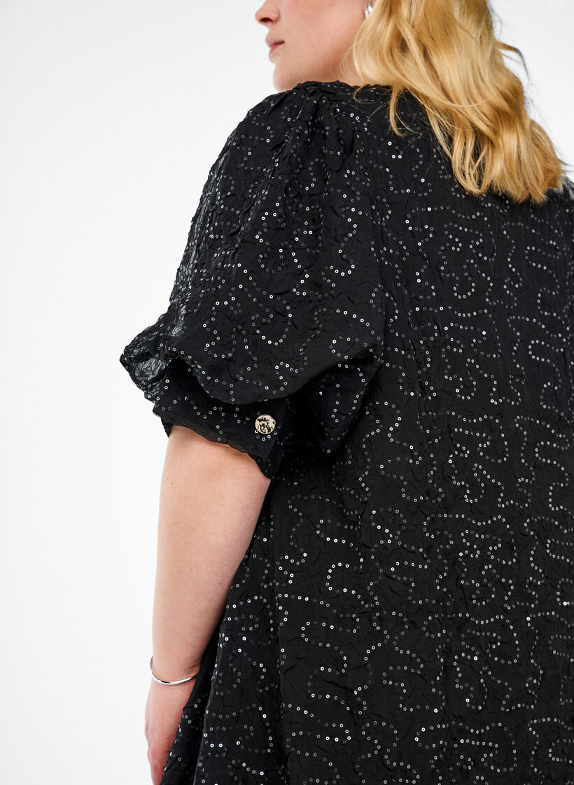 Korte feestjurk met pailletten, Zwart, Model image number 3