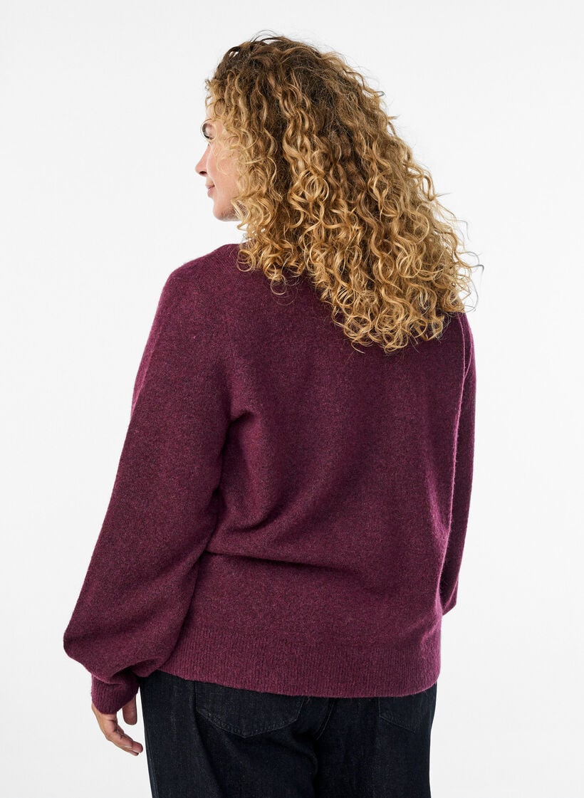 Cardigan in zacht breisel met goudkleurige knopen, Donker Bordeaux, Model image number 2