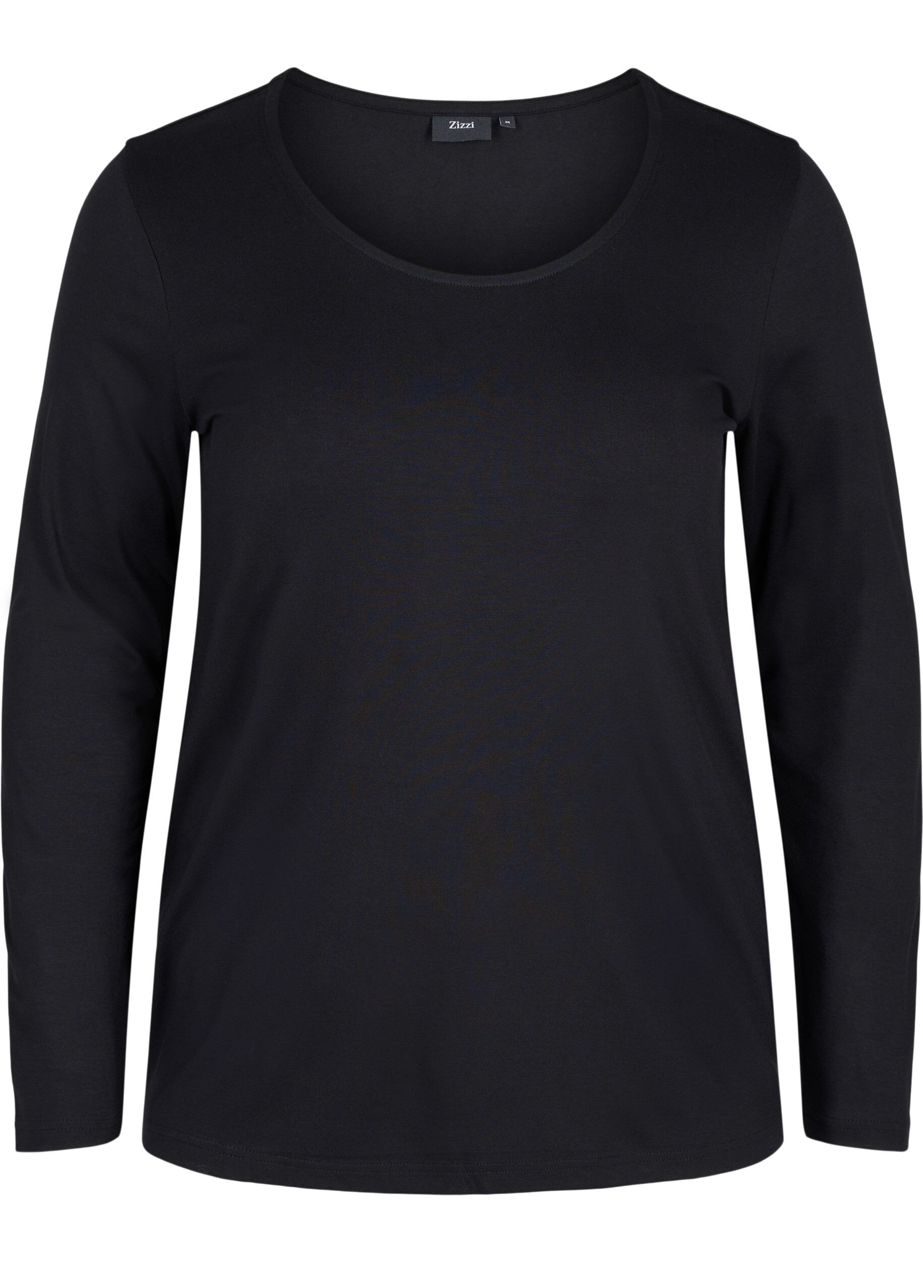 Zizzi Effen katoenen basis top, Solid Black, Packshot image number 0