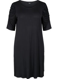 Effen viscose jurk met 2/4 mouwen , Black