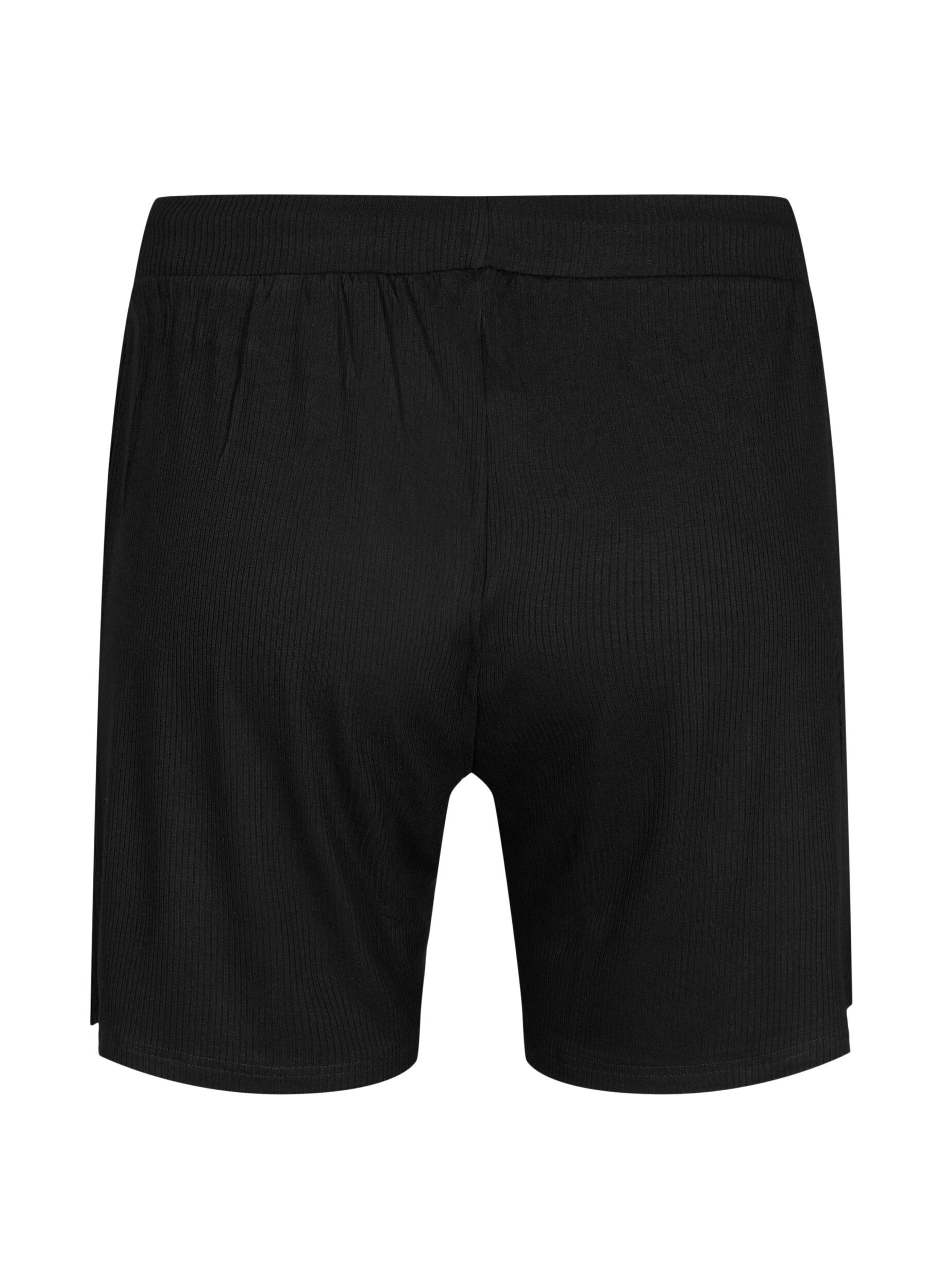 Zizzi Losse viscose short met ribstructuur, Black, Packshot image number 1