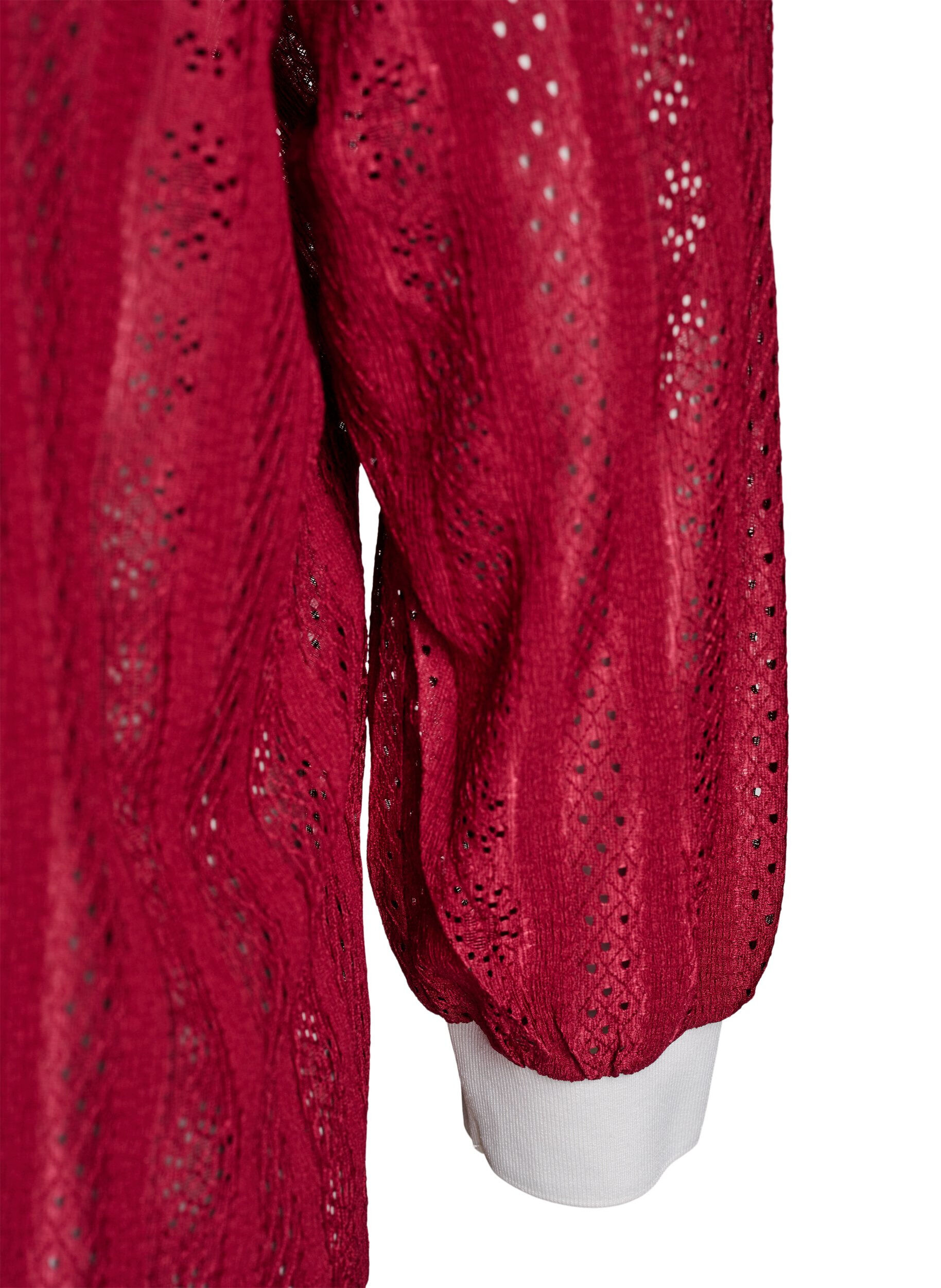 Zizzi Jersey blouse met een textuur en contrasterende details, Rood, Packshot image number 3