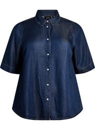 Denimlook lyocell shirt met korte mouwen, Blauw