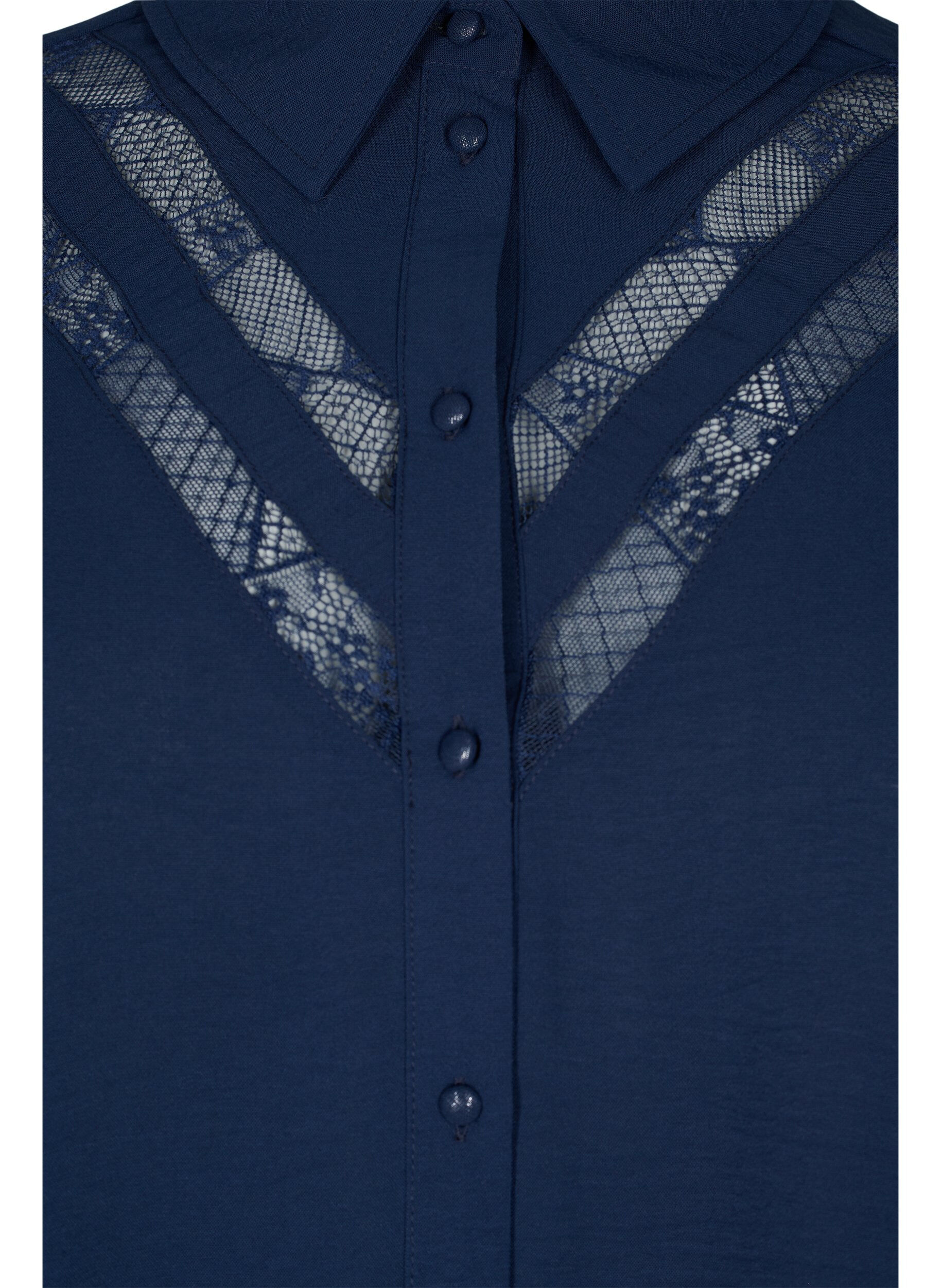 Zizzi Lang shirt met kanten details, Navy Blazer, Packshot image number 2