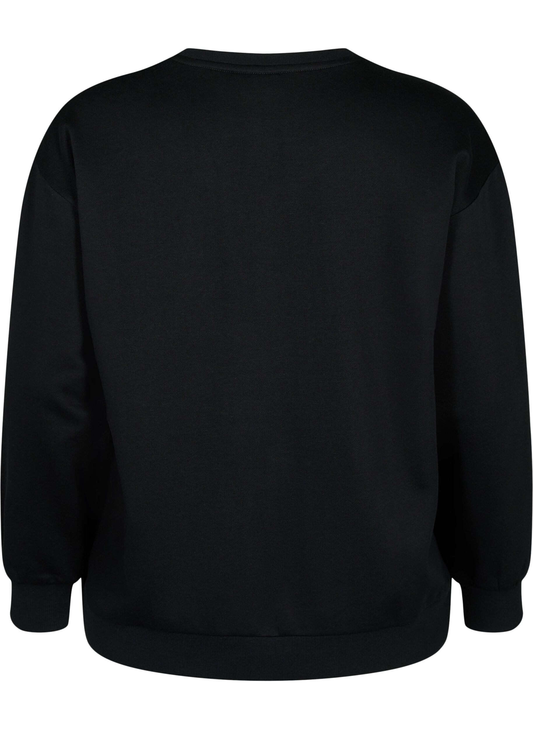 Zizzi Sweatshirt met ruches en gehaakt detail, Black, Packshot image number 1