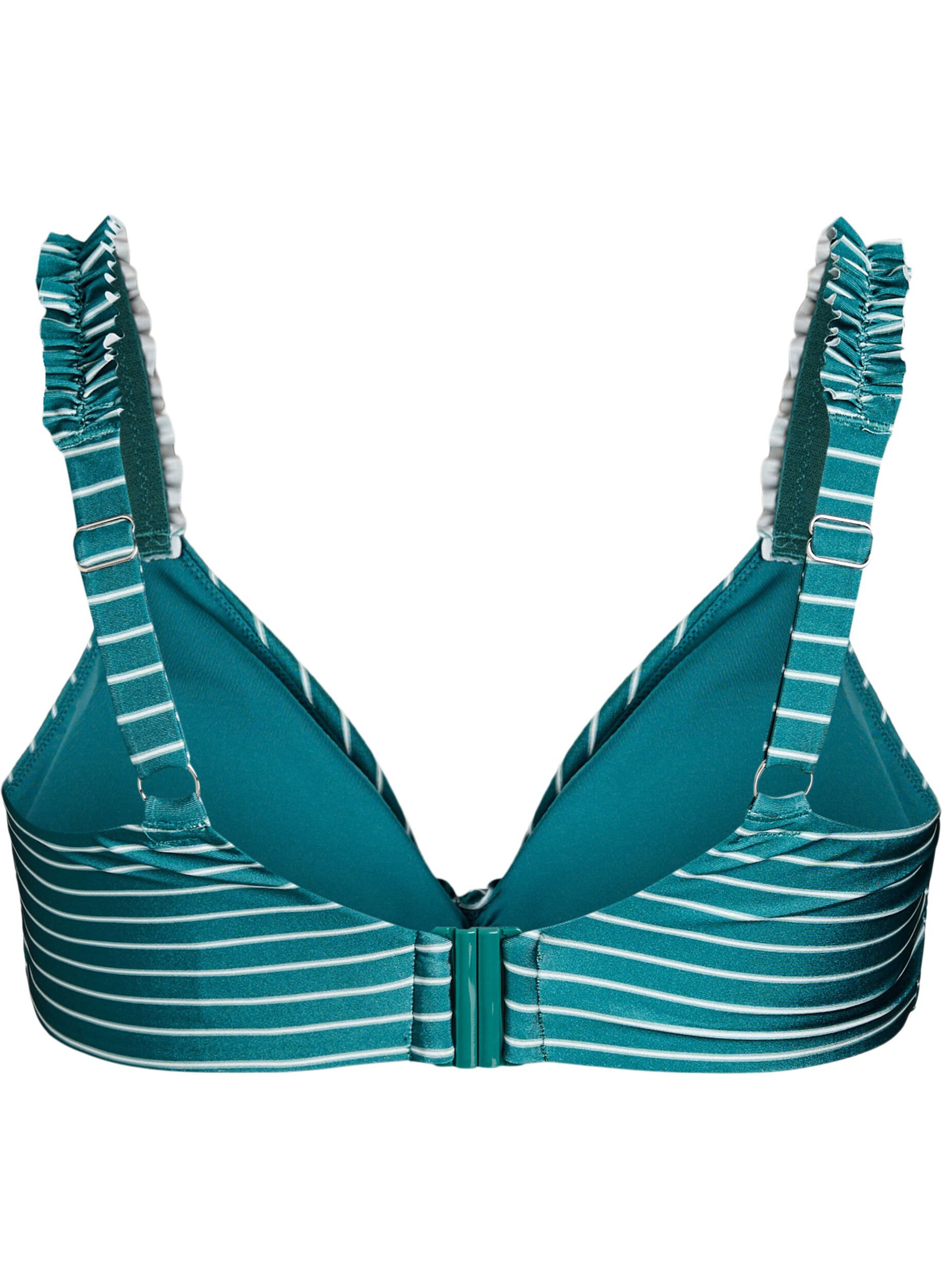 Zizzi Gestreepte bikinitop met afneembare vulling, Groen, Packshot image number 1