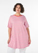 Lang oversized gestreept T-shirt in biologische katoen, Paars, Model image number 0