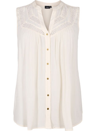 Mouwloze viscose blouse met gehaakt detail, Bone White, Packshot image number 0