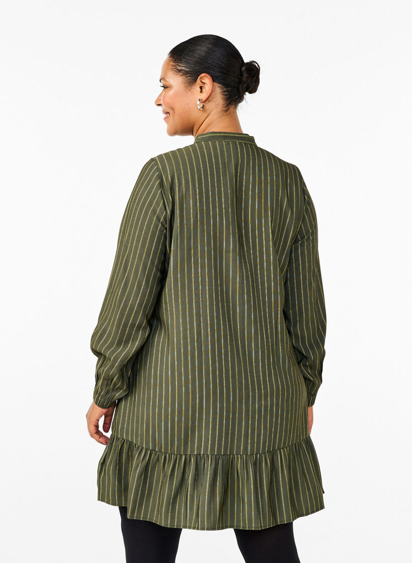 Korte jurk met strepen en ruches, Thyme Stripe AOP, Model image number 1