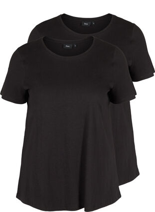 Set van 2 katoenen t-shirts met korte mouwen, Black, Packshot image number 0