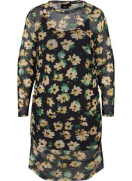 Nauwsluitende mesh jurk met 3/4 mouwen, Yellow Green AOP