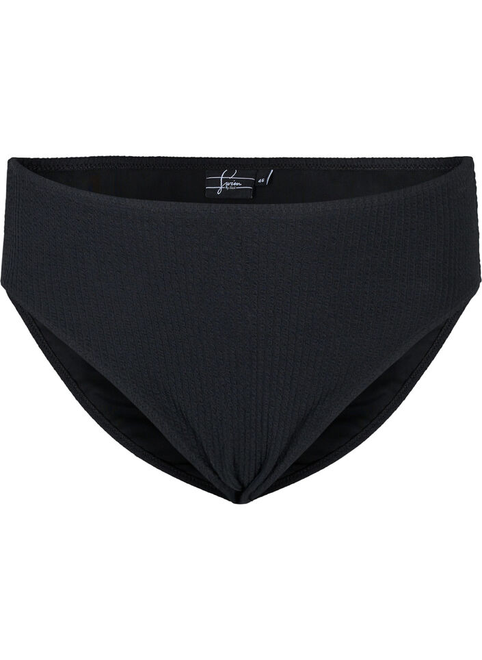 Bikinibroekje met hoge taille en crêpe structuur, Black, Packshot image number 0