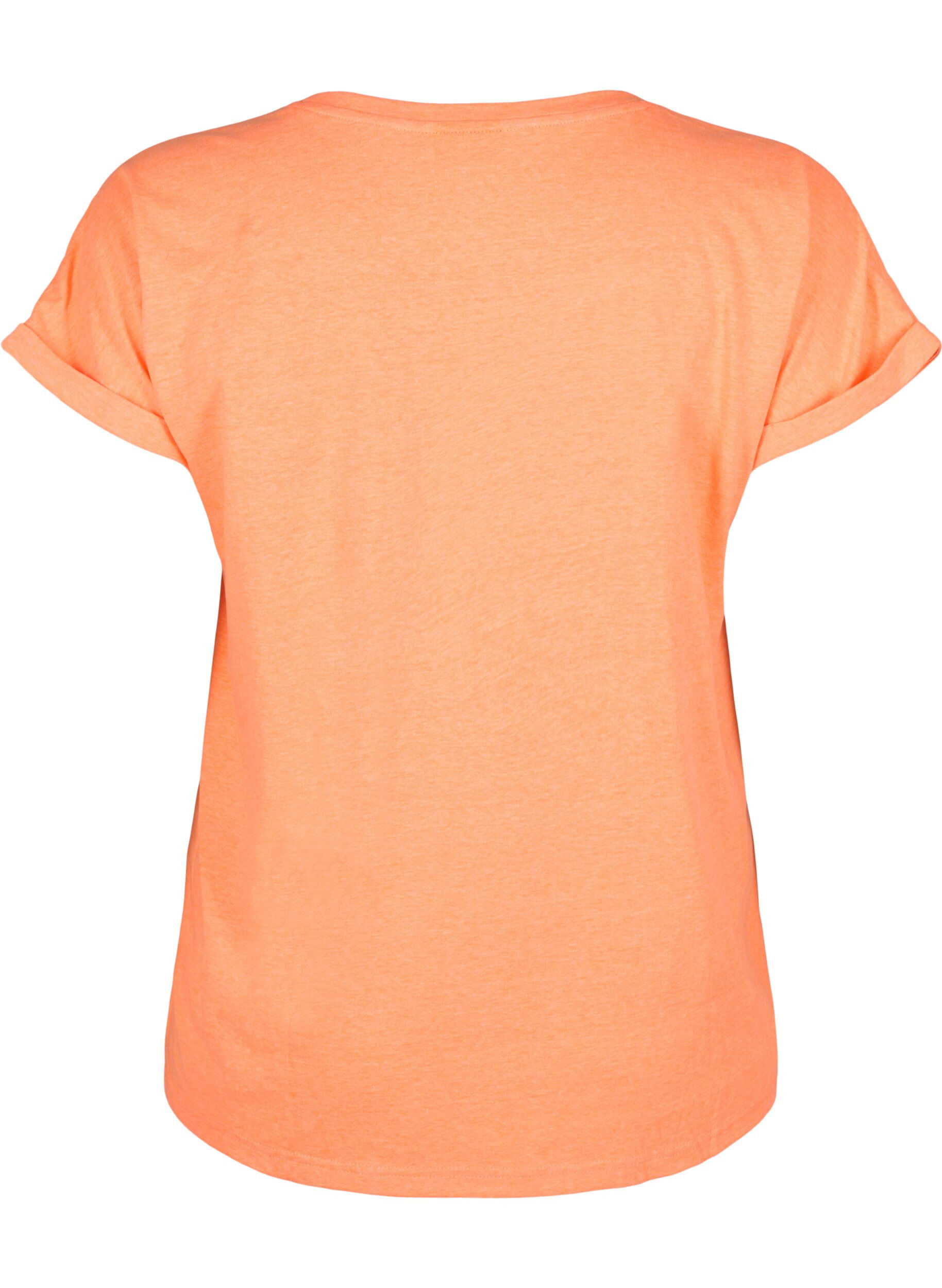 Zizzi T-shirt van katoen in neon kleur, Oranje, Packshot image number 1