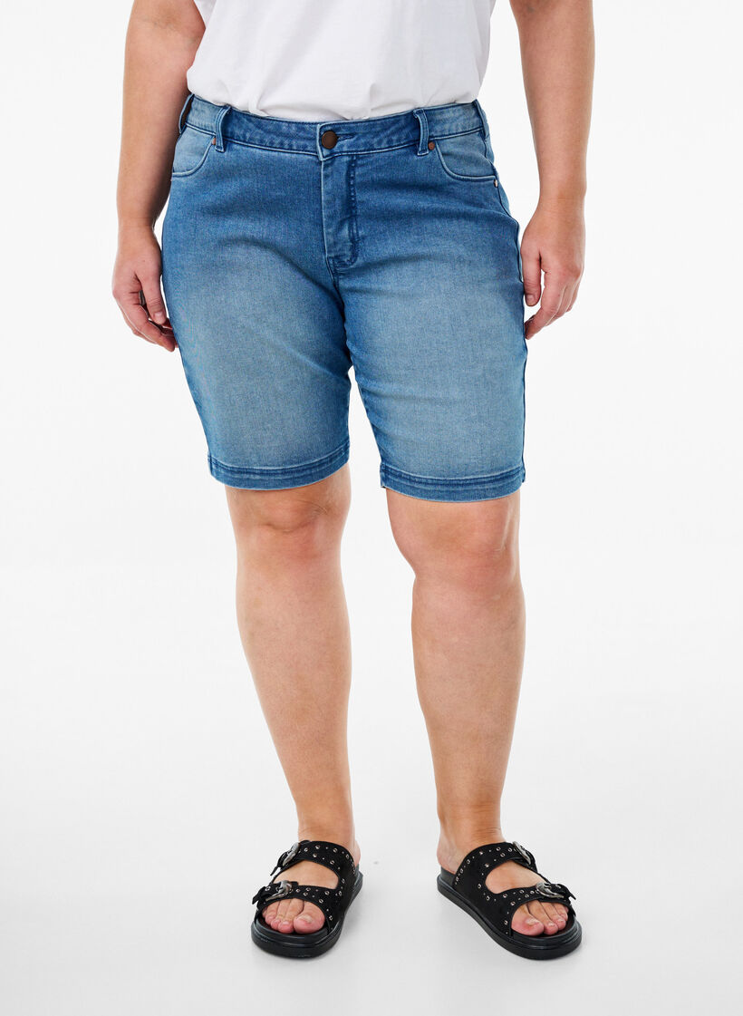 Korte broek Emily, slim fit met normale taille, Blauw, Model image number 3
