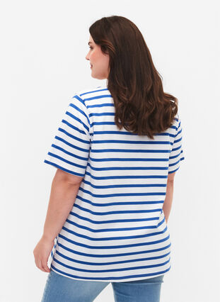 Gestreept T-shirt van biologisch katoen, Blue Stripes, Model image number 1
