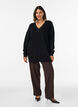 Lange ribgebreide blouse met V-hals, Zwart, Model image number 1
