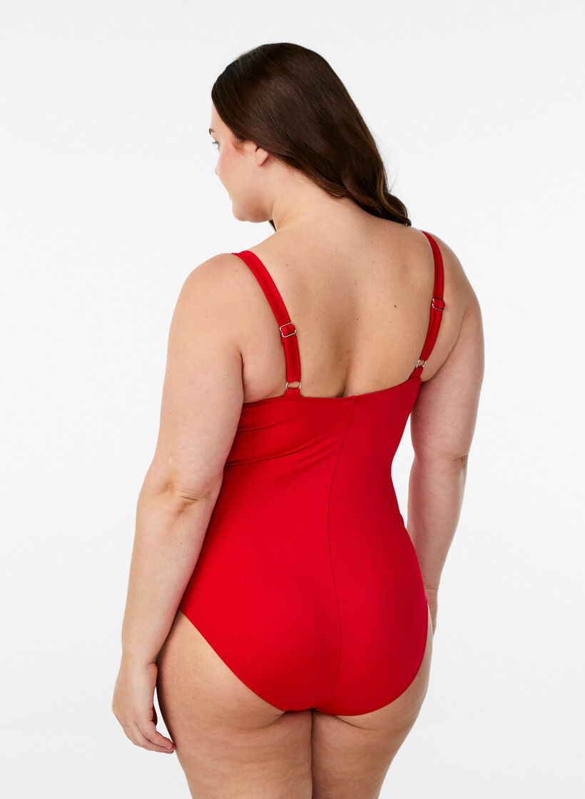 Gewatteerd badpak met draperie, Rood, Model image number 1