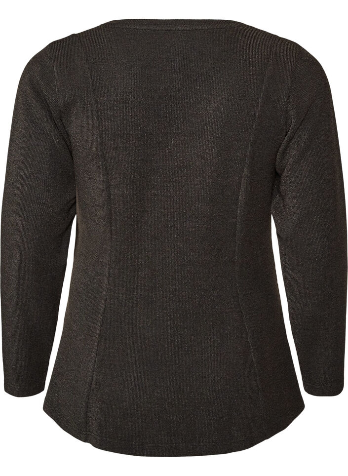 Jersey blouse met een geribde textuur en een A-lijn pasvorm, Zwart, Packshot image number 1