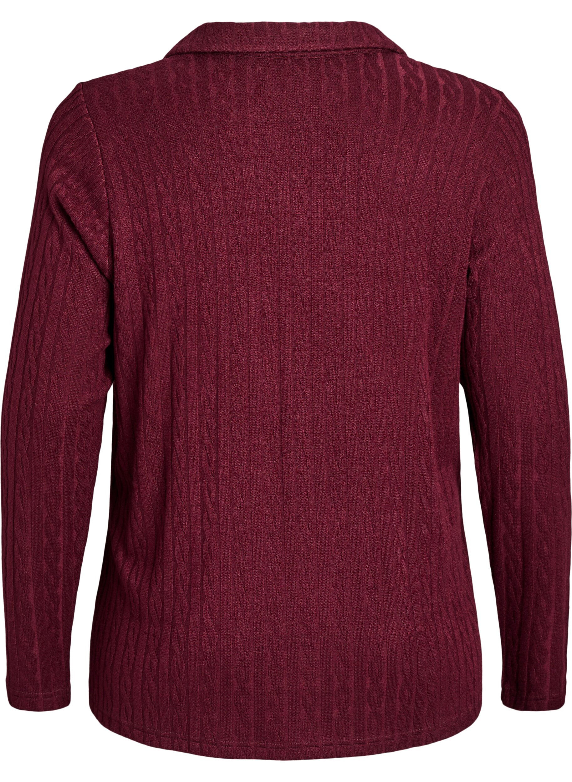 Zizzi Gebreide blouse met kraag en kabelpatroon, Donker Bordeaux, Packshot image number 1