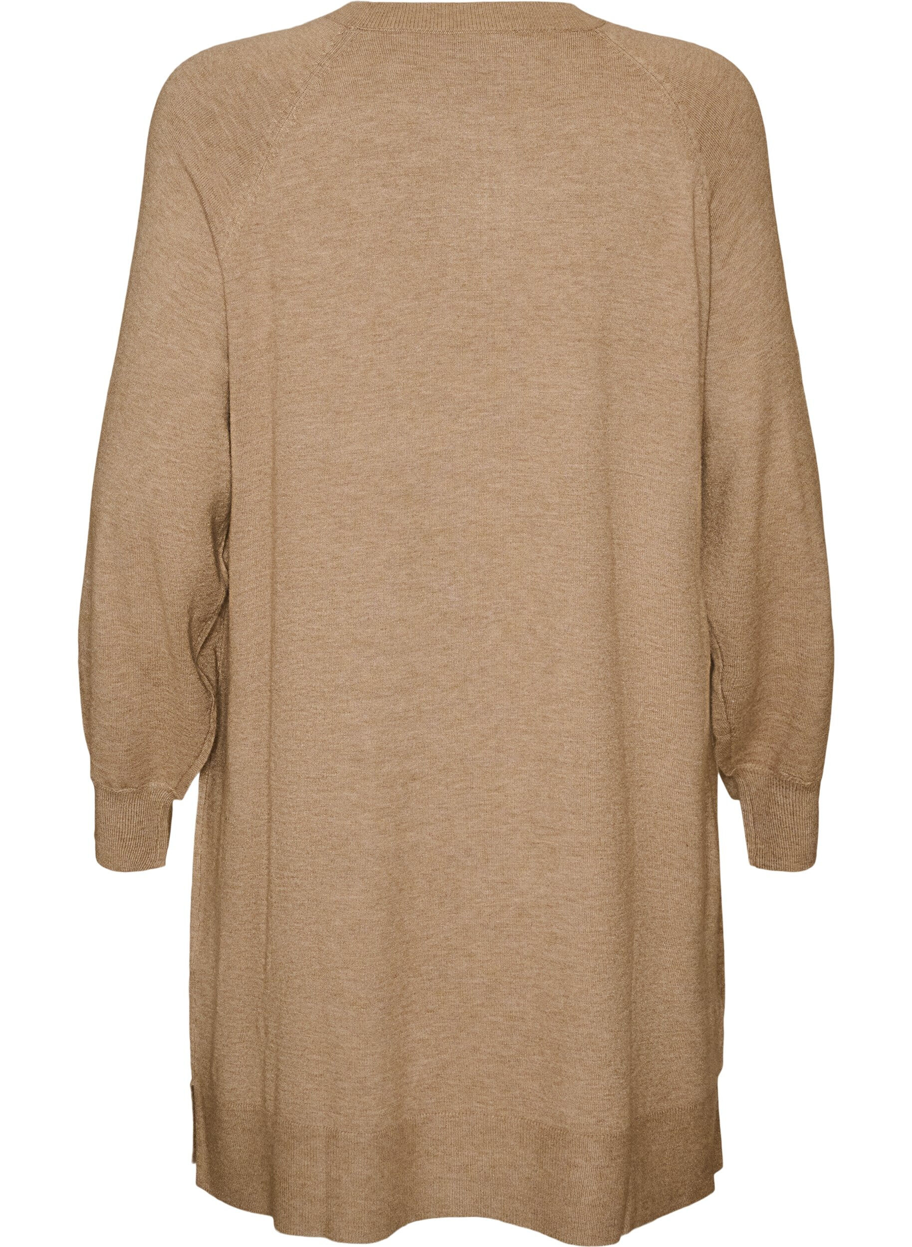 ZizziKorte gebreide jurk met raglanmouwen en een middennaad, Beige, Packshot image number 1