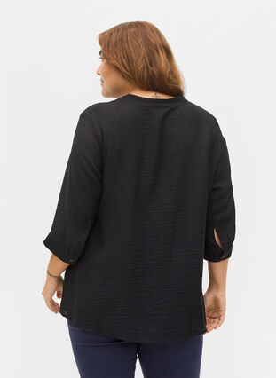 Viscose blouse met 3/4 mouwen en kant detail, Black, Model image number 1