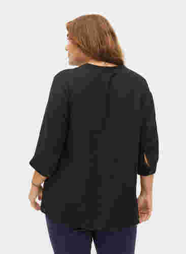 Viscose blouse met 3/4 mouwen en kant detail, Black, Model image number 1