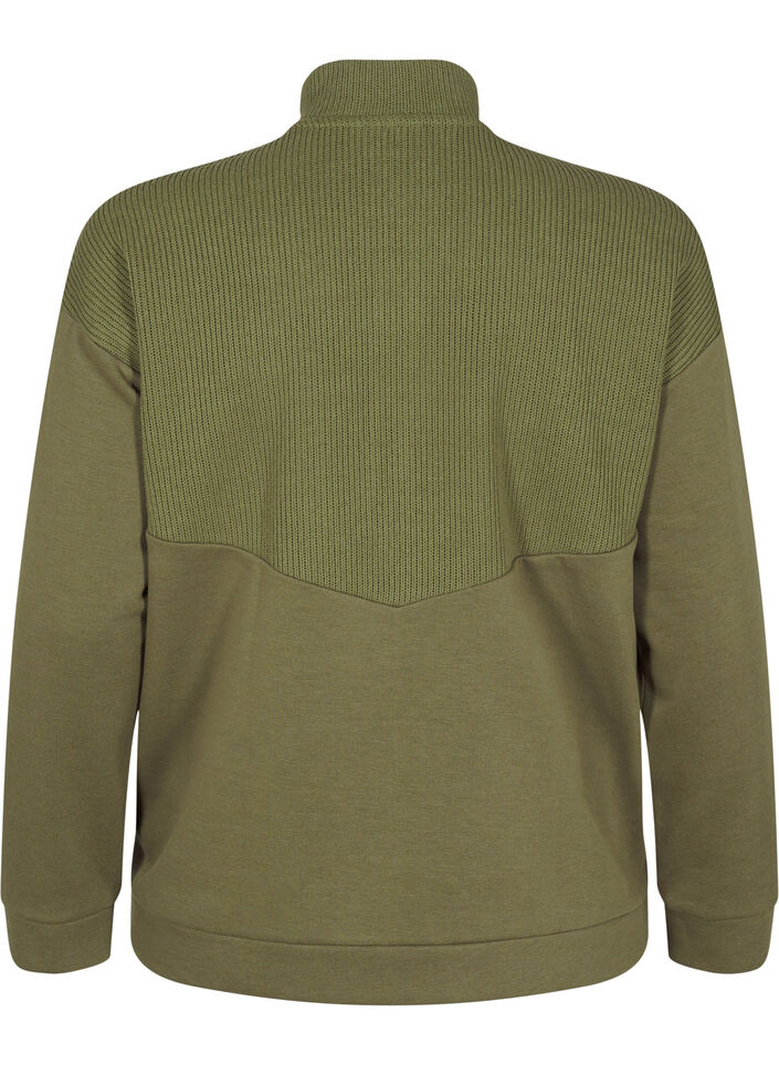 Sweatshirt met gebreide kleding en ritssluiting, Winter Moss, Packshot image number 1