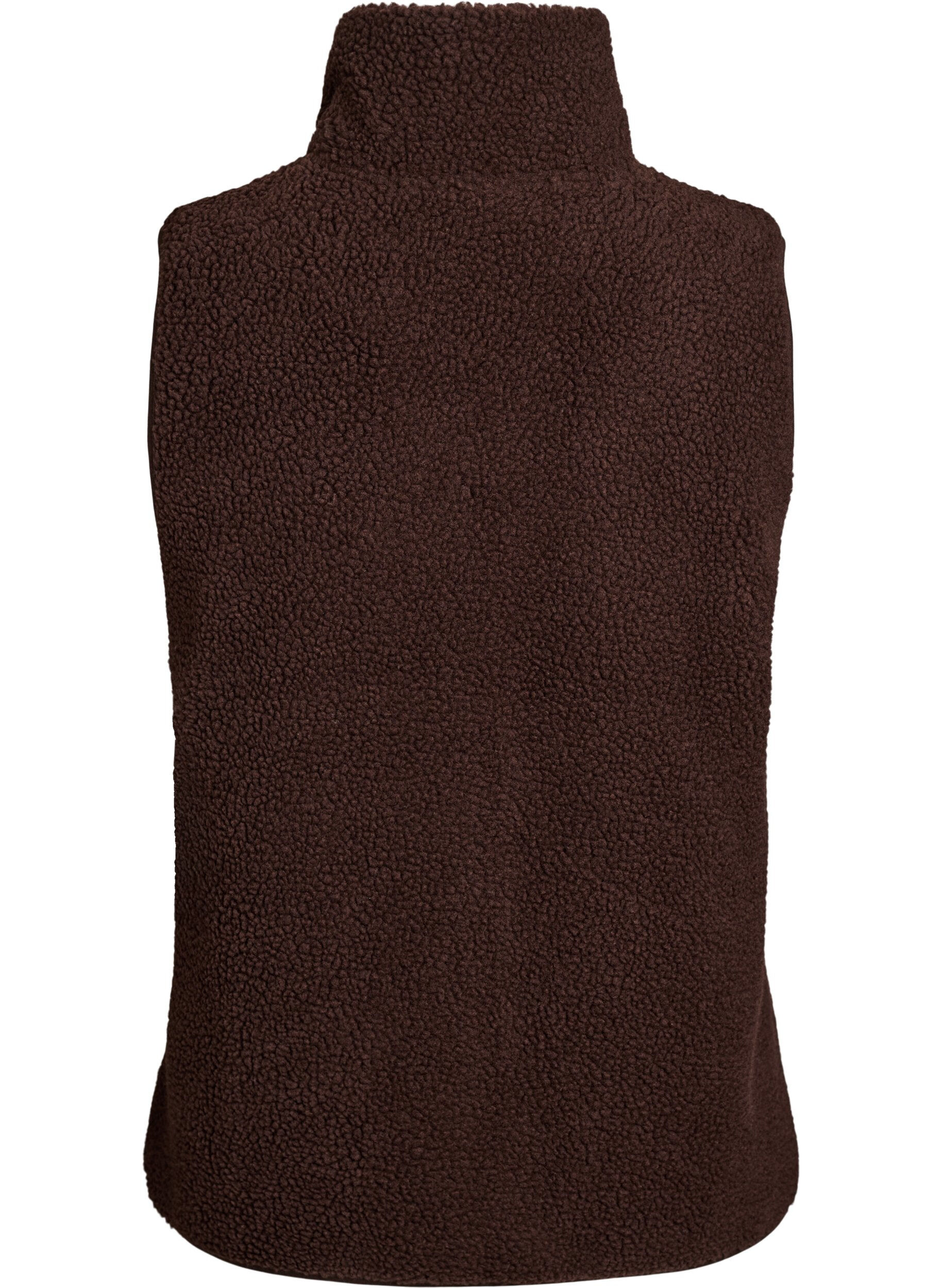 Zizzi Teddy fleece gilet met ritssluiting en zakken, Bruin, Packshot image number 1