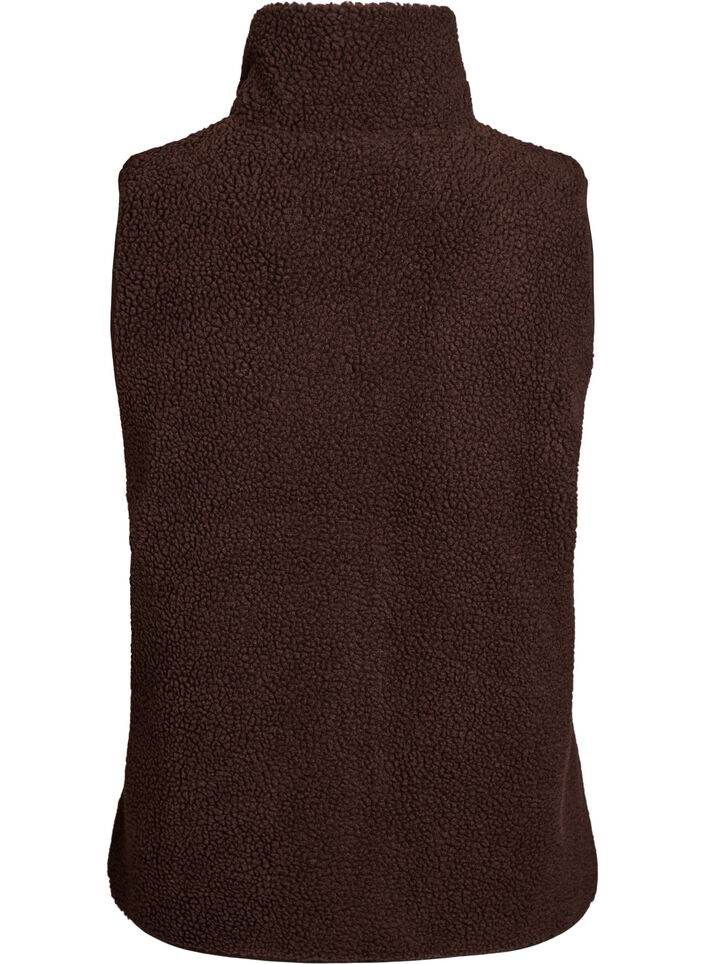 Teddy fleece gilet met ritssluiting en zakken, Bruin, Packshot image number 1