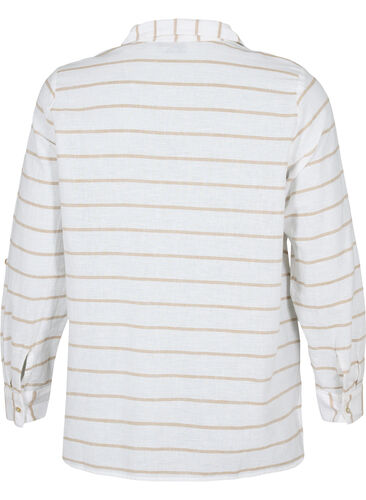 Overhemdblouse met knoopsluiting, White Taupe Stripe, Packshot image number 1