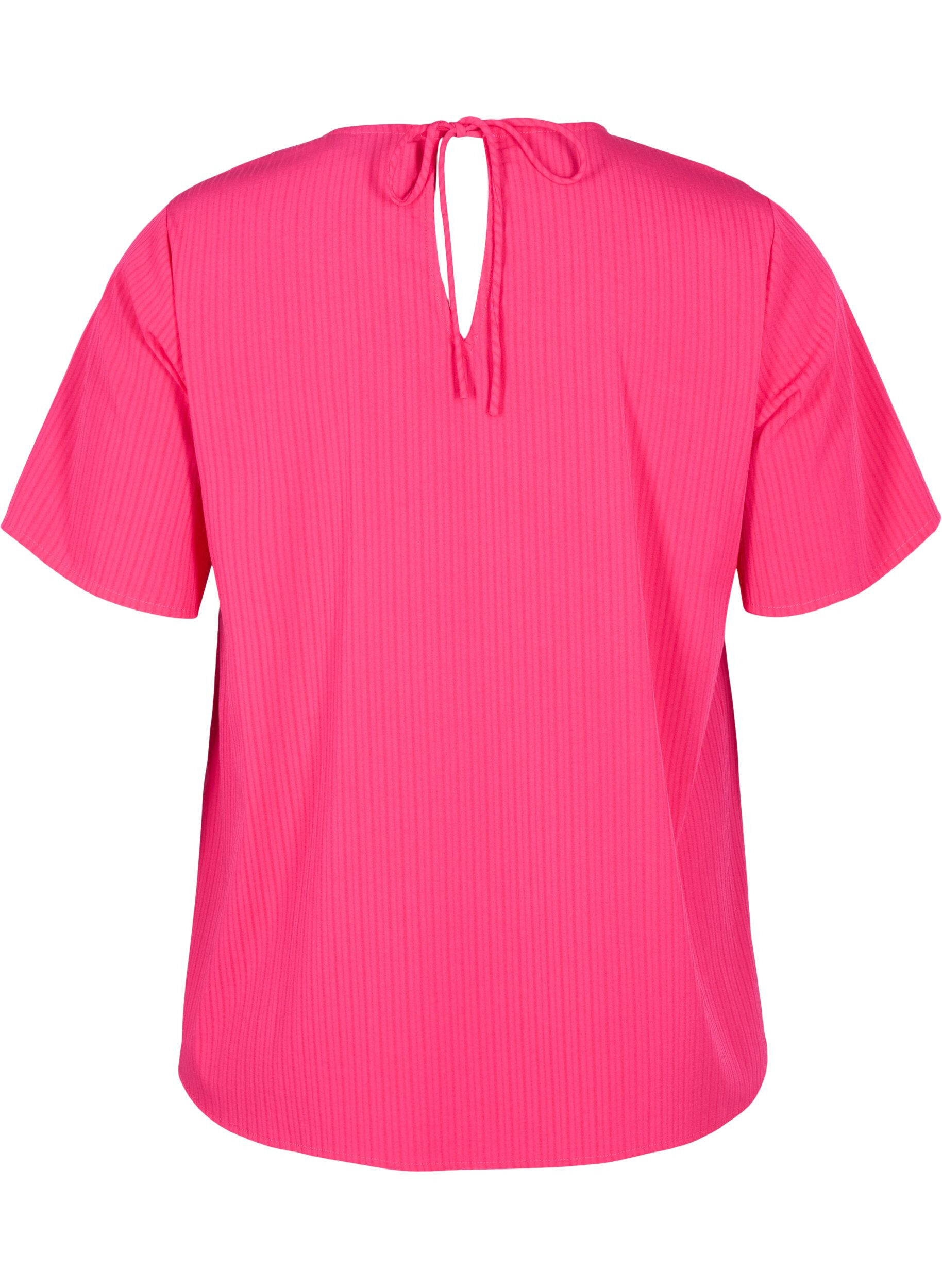 Zizzi Blouse van viscose met korte mouwen en strikjes, Bright Rose, Packshot image number 1