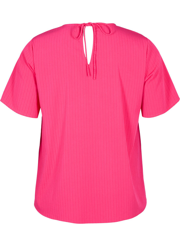 Blouse van viscose met korte mouwen en strikjes, Bright Rose, Packshot image number 1