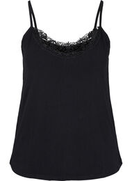 Pyjama top met kanten rand in katoen, Black