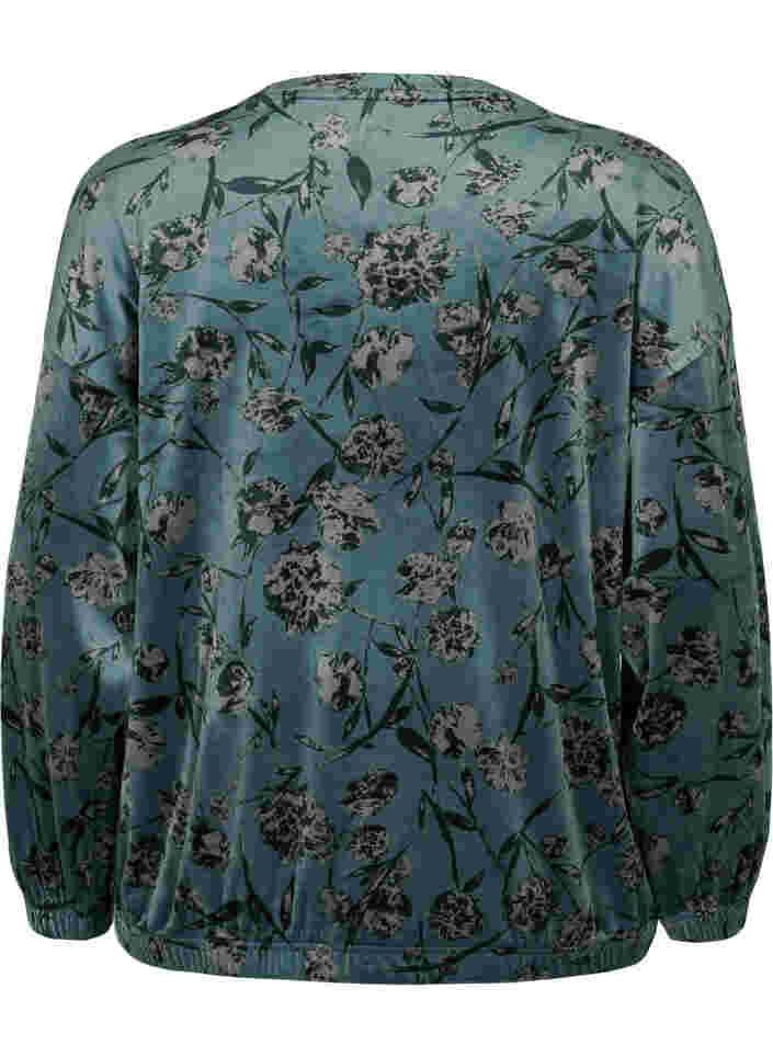 Velours top met lange mouwen en bloemenprint, Green Gables AOP, Packshot image number 1