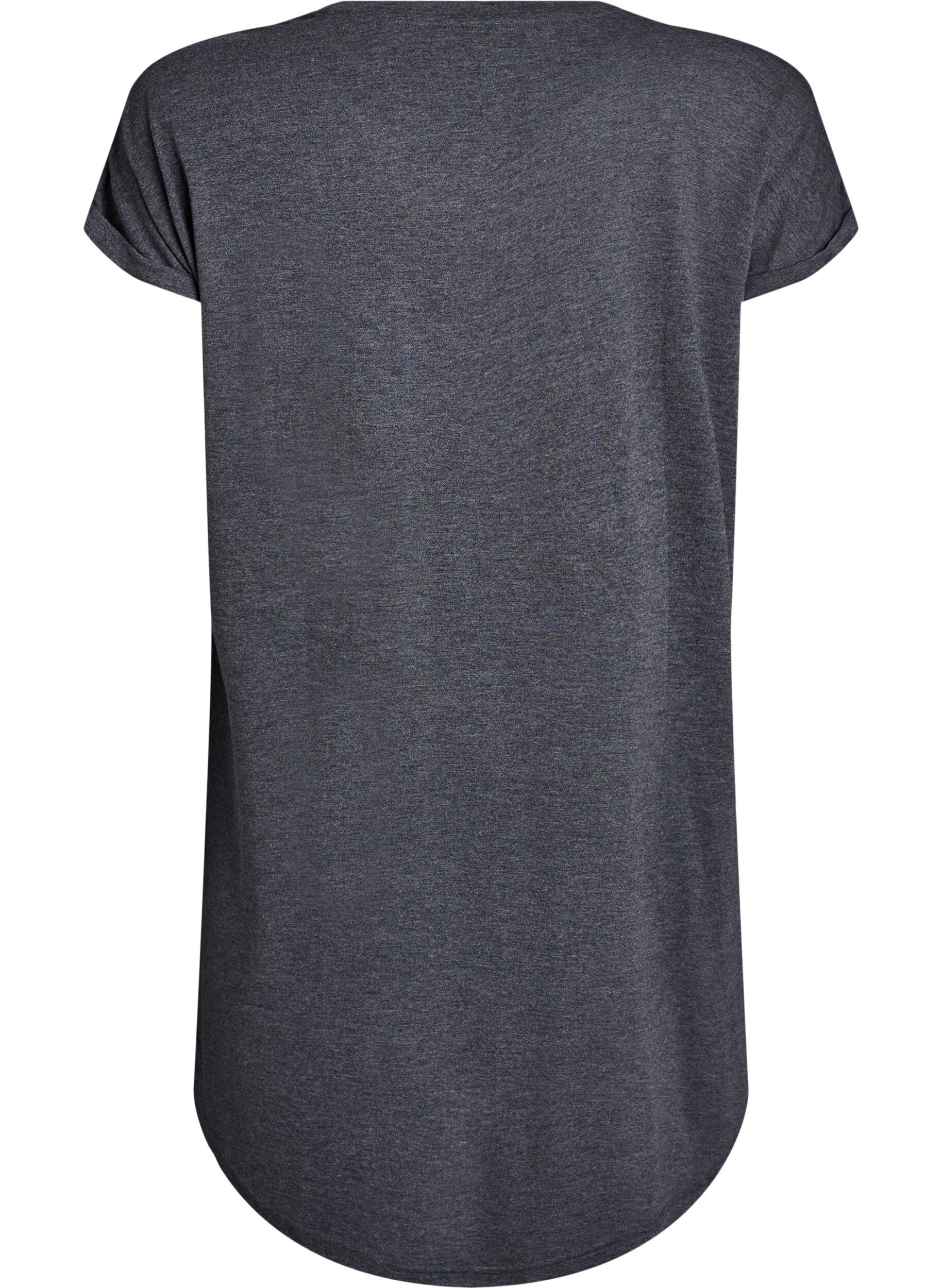 Zizzi Nachtjapon met korte mouwen en tekstopdruk, Zwart, Packshot image number 1