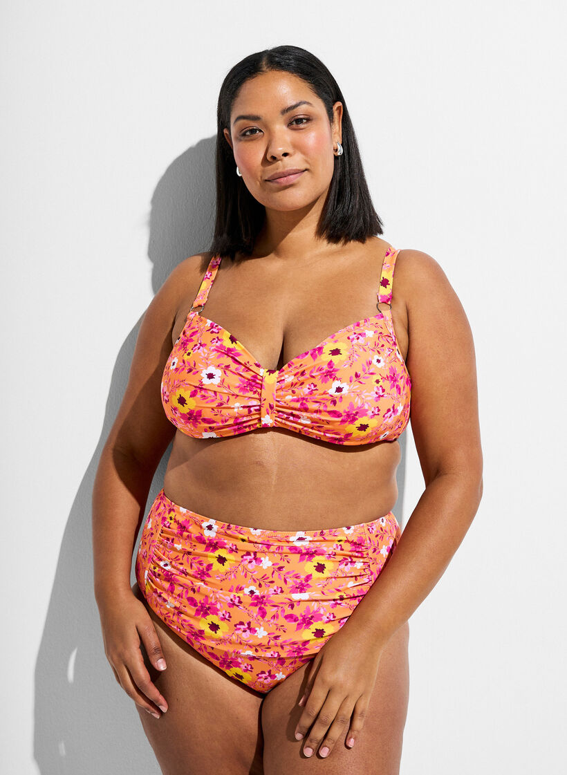 Hoge taille bikinibroekjes met patroon, Oranje, Model image number 0