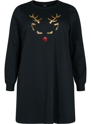 Kersttrui jurk, Black Reindeer, Packshot image number 0