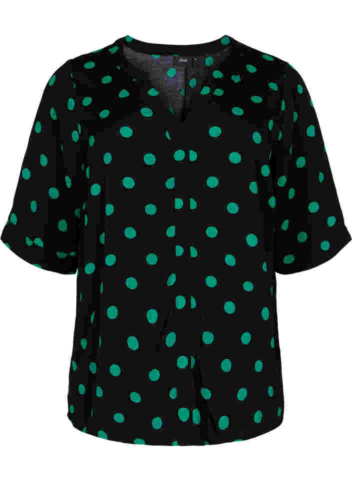 Viscose blouse met stippen, Black jol Green dot, Packshot image number 0