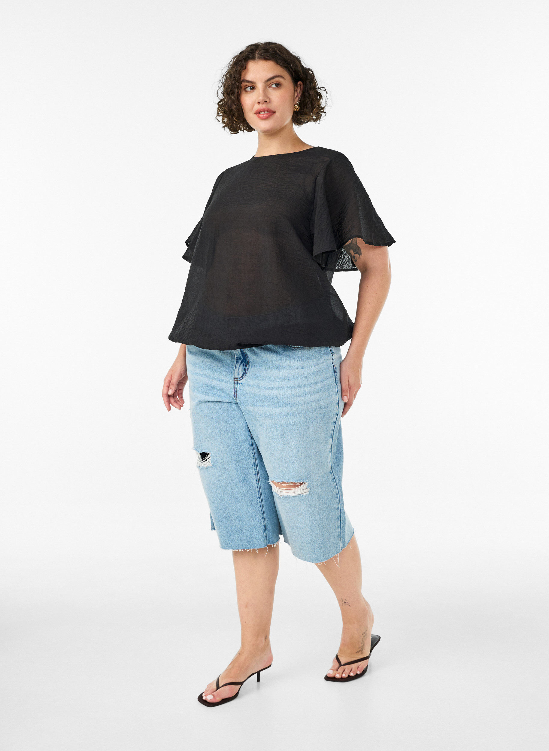 ZizziBlouse met ballonavorm en vleermuismouwen, Zwart, Model image number 1