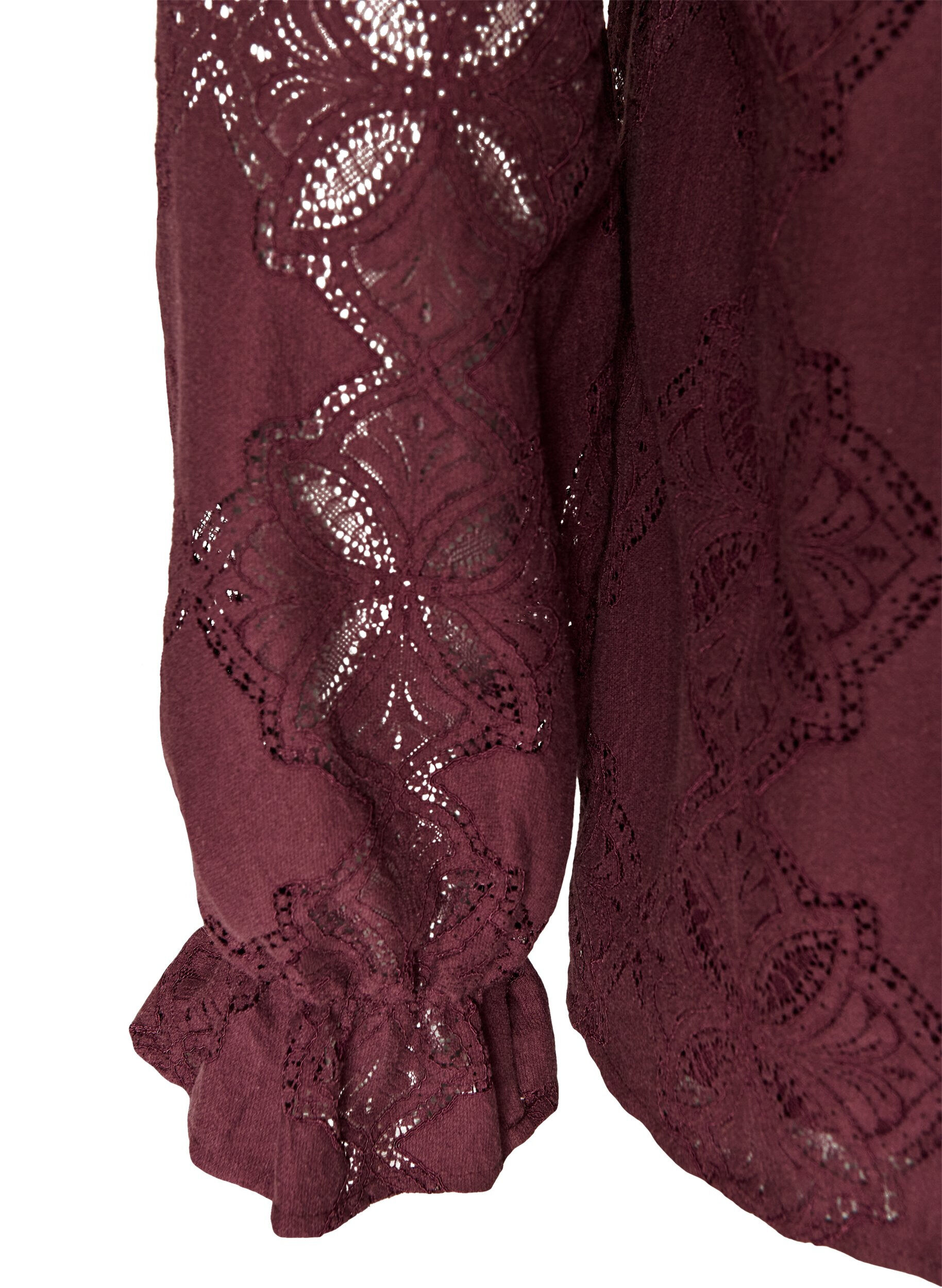 ZizziBlouse met lange mouwen met kantpatroon, Donker Bordeaux, Packshot image number 3