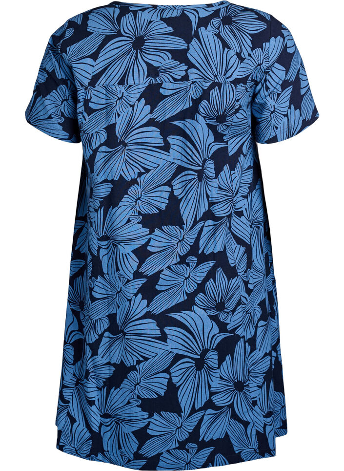 Korte a-lijn jurk met bloemenprint, Blauw, Packshot image number 1