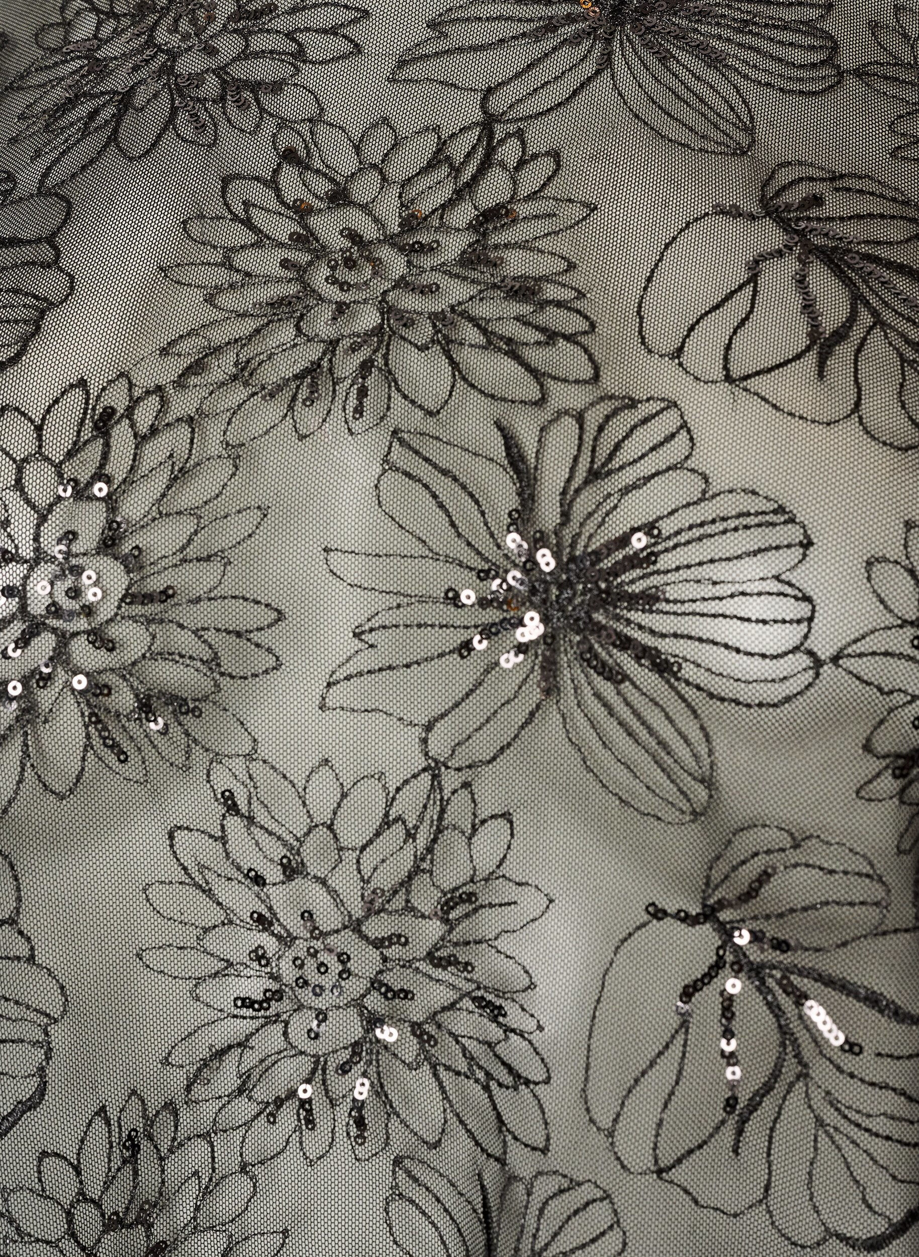 ZizziMesh blouse met bloemen en pailletten, Zwart, Packshot image number 2