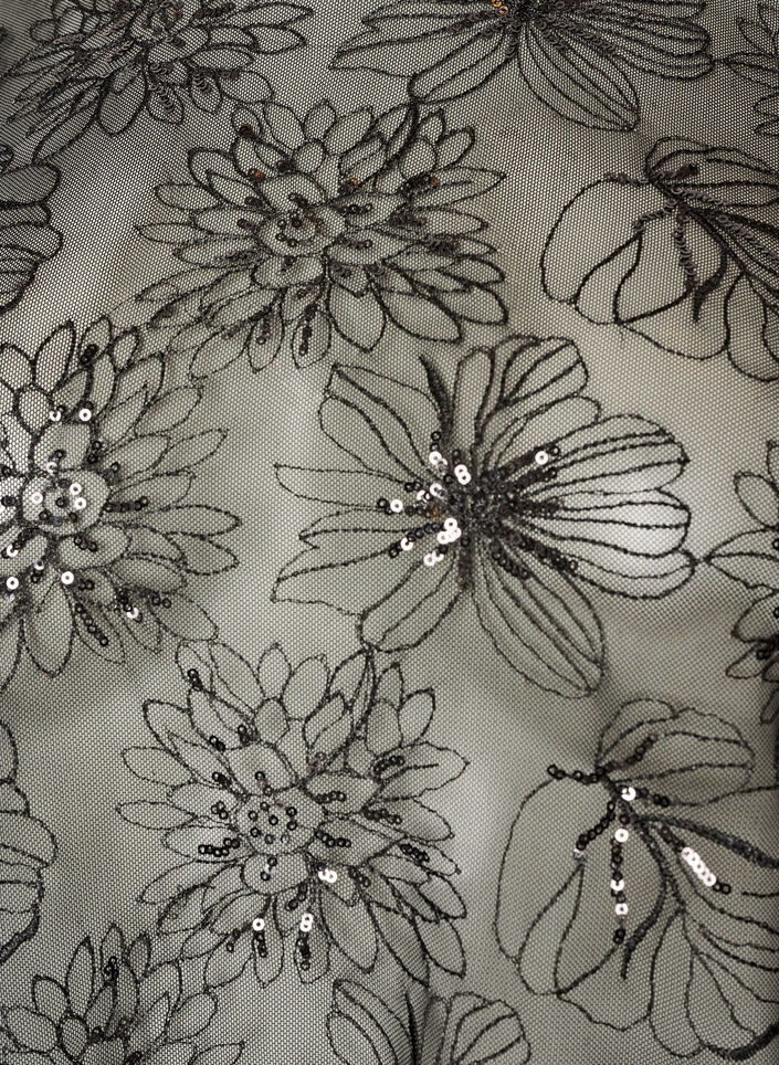 Mesh blouse met bloemen en pailletten, Zwart, Packshot image number 2