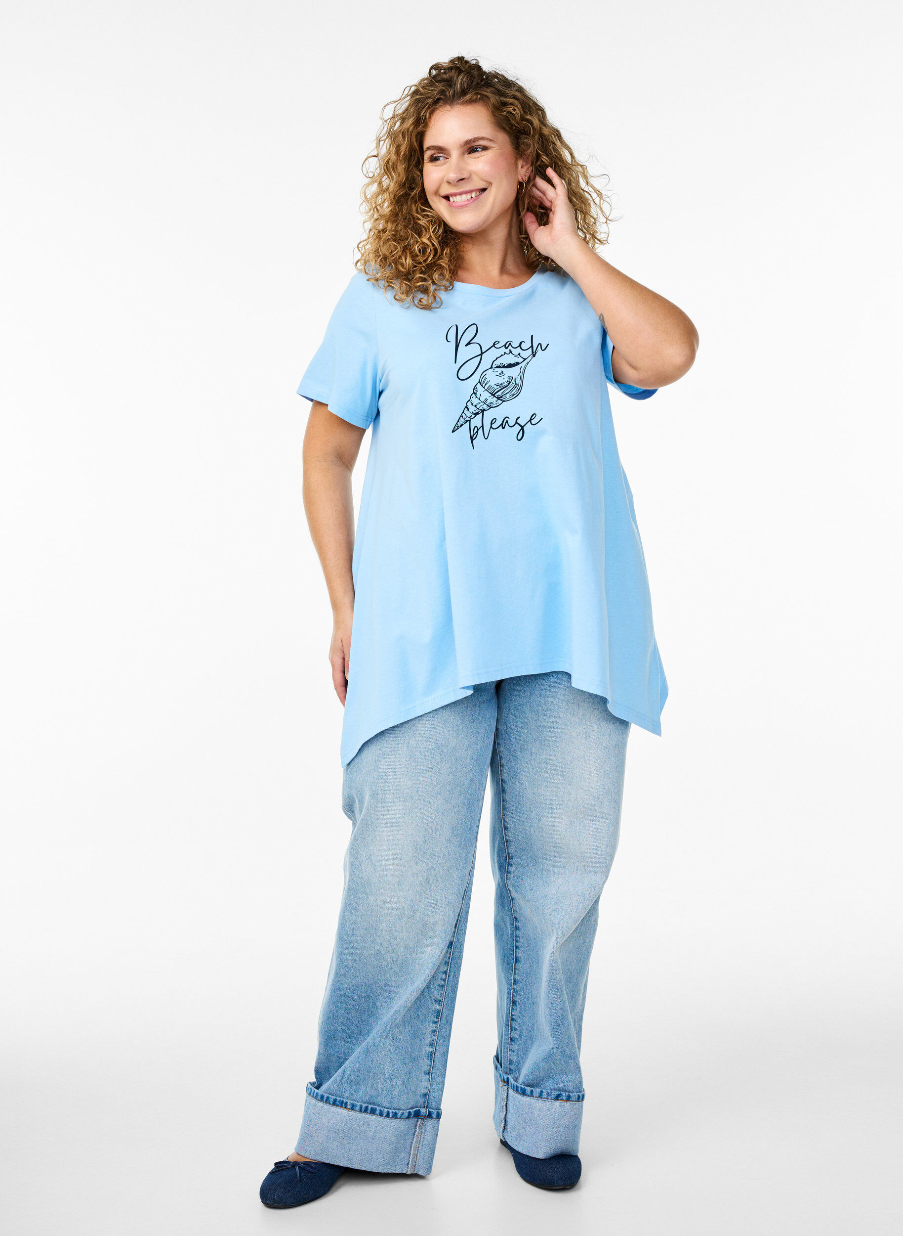 Zizzi T-shirt met ronde hals en A-lijn vorm, Blauw, Model image number 1