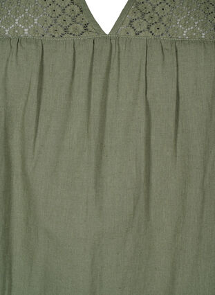 Jurk van katoenmix met linnen en gehaakt detail, Deep Lichen Green, Packshot image number 2