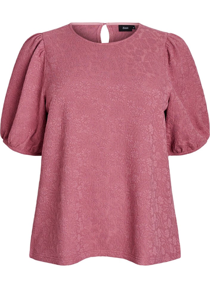 Gestructureerde blouse met korte mouwen, Rood, Packshot image number 0