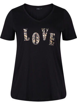 Katoenen t-shirt met v-hals, Black Love Leo, Packshot image number 0