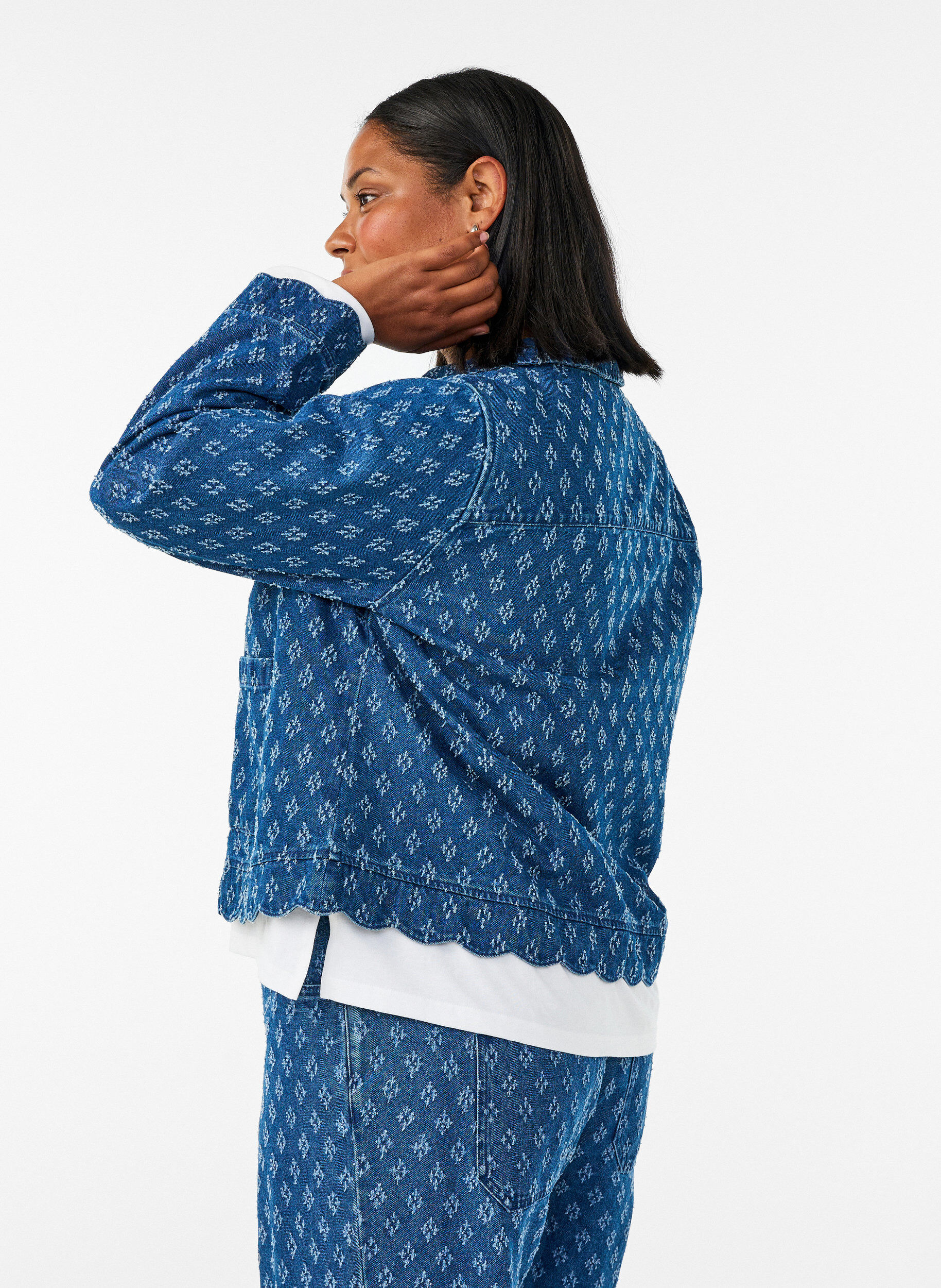 ZizziDenimjack met een versleten patroon, Blauw, Model image number 2